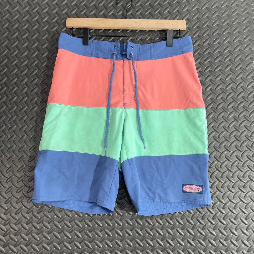 Vineyard Vine Blue Green Pink‎ Multi Color Swimming Trunks Shorts Men Size 28